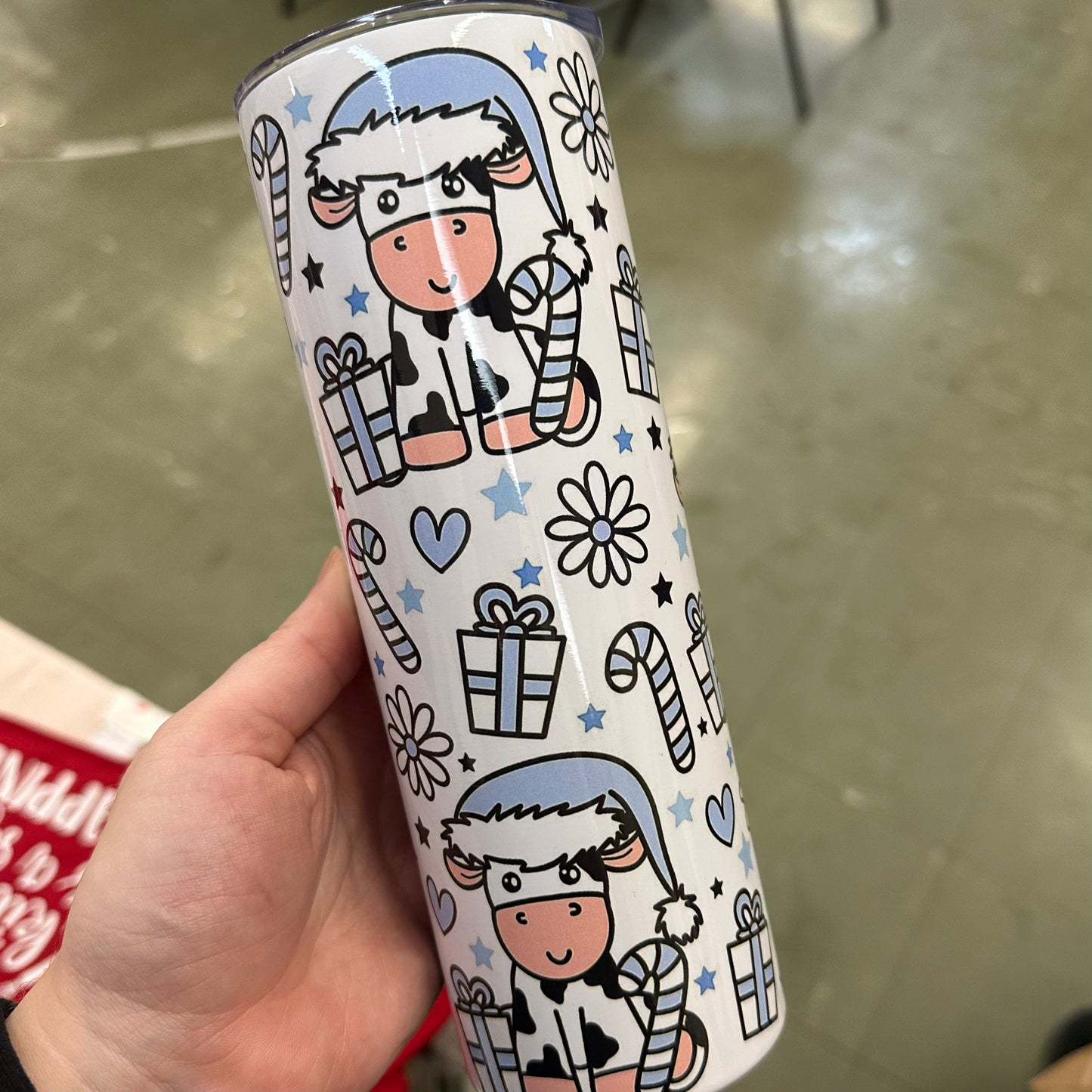 Blue Christmas cow tumbler