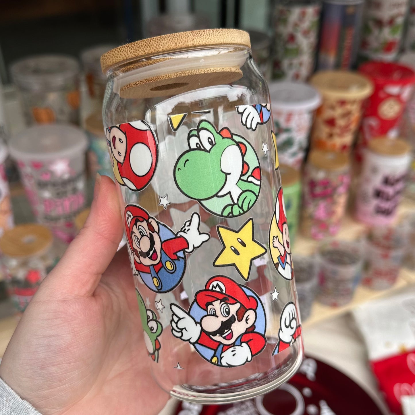 Mario/Yoshi glass can