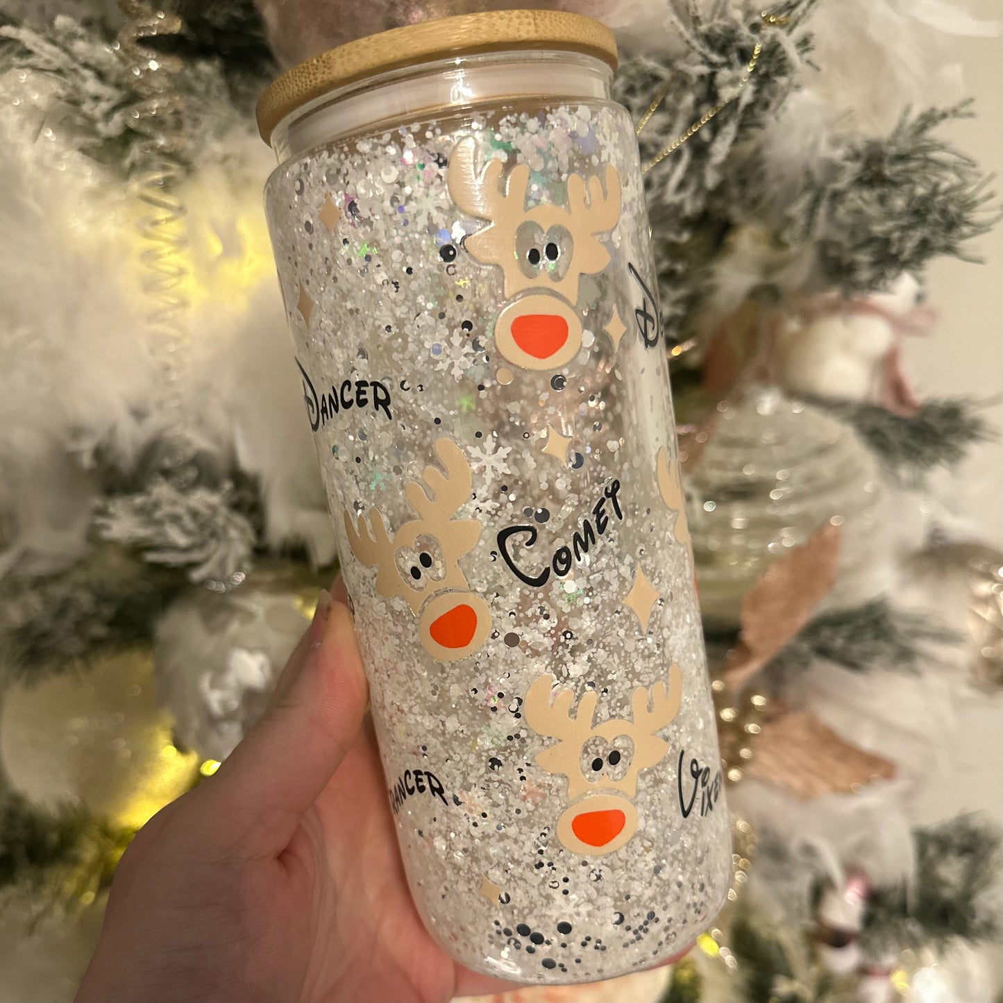 Glass snow globe tumbler - Reindeer