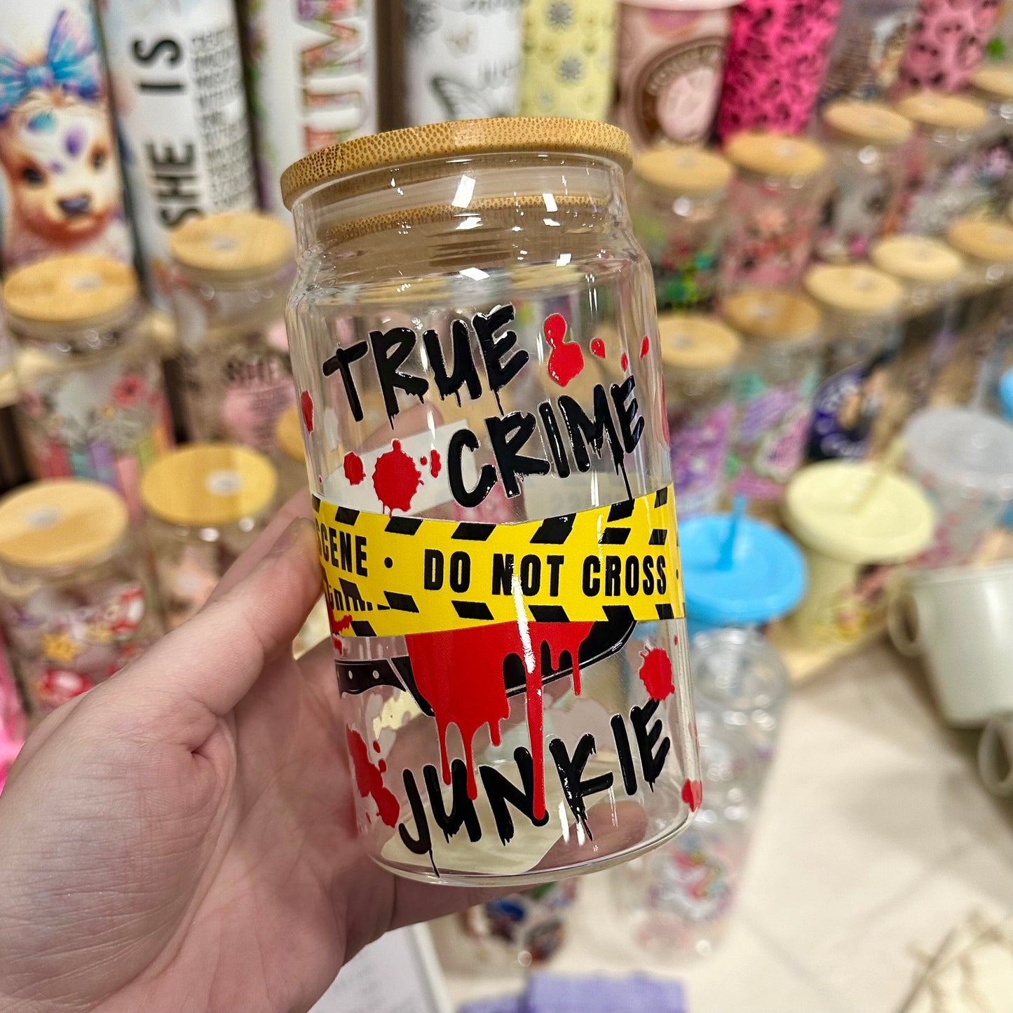 True Crime Junkie Glass Can