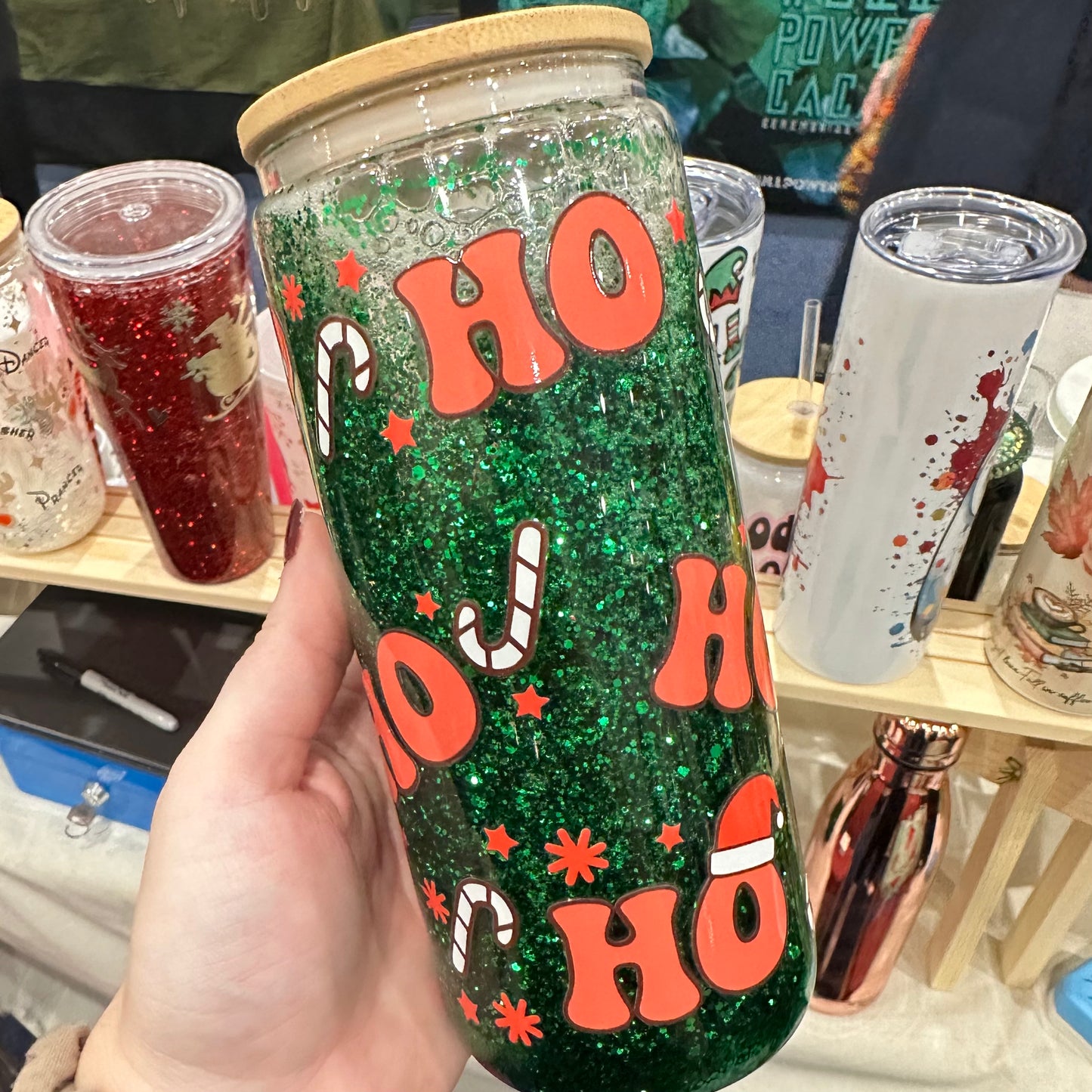 Glass snow globe tumbler - Ho Ho Ho