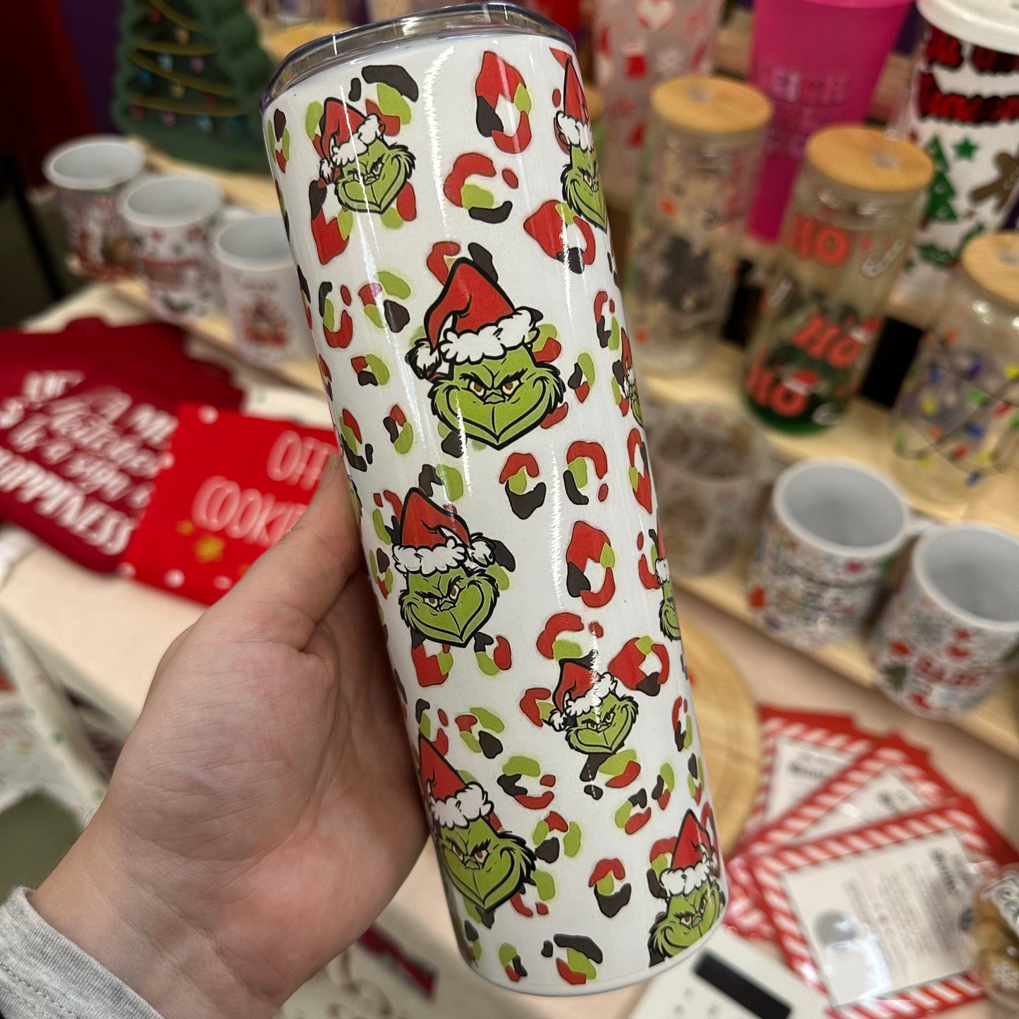Grinch head tumbler