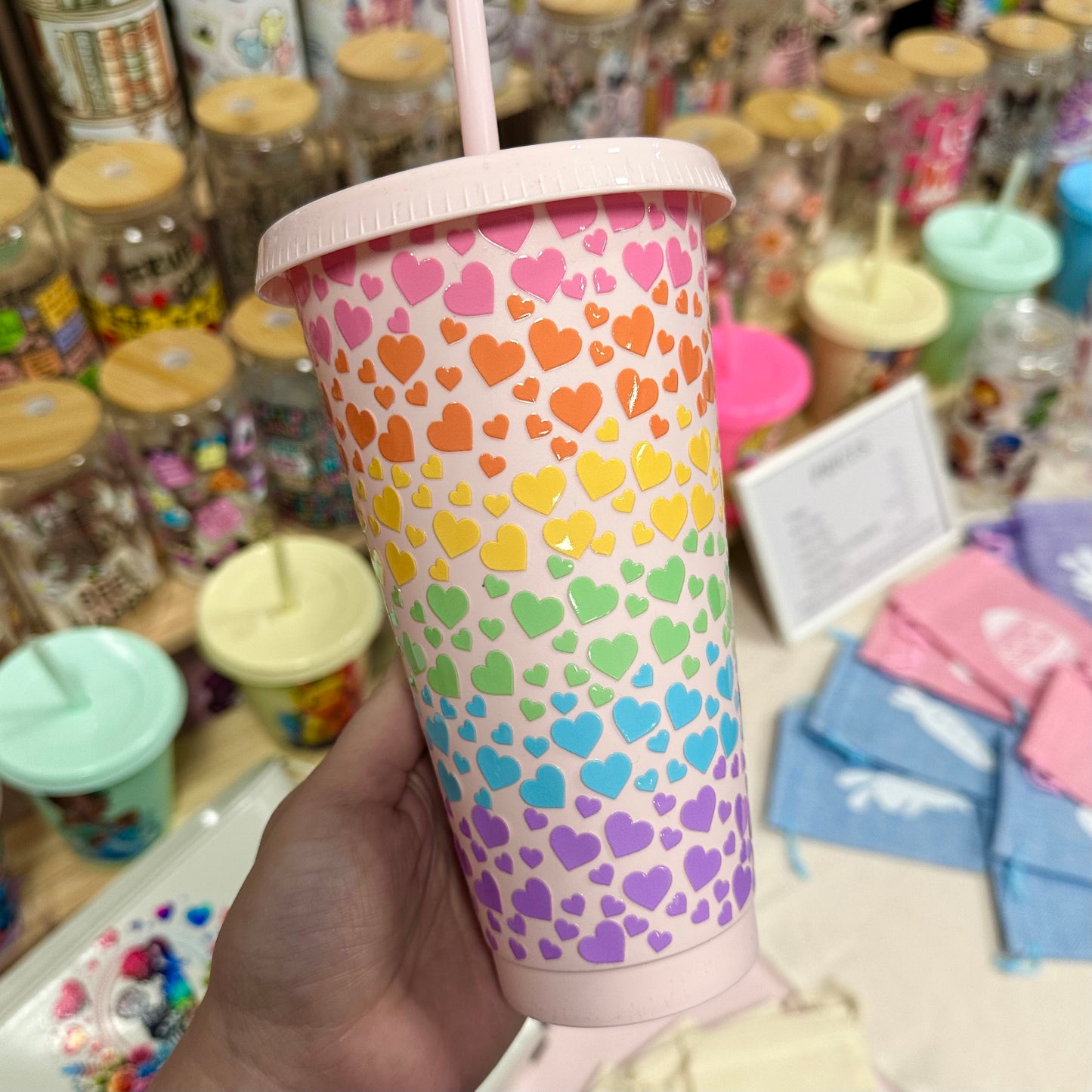 Rainbow Hearts Cold Cup