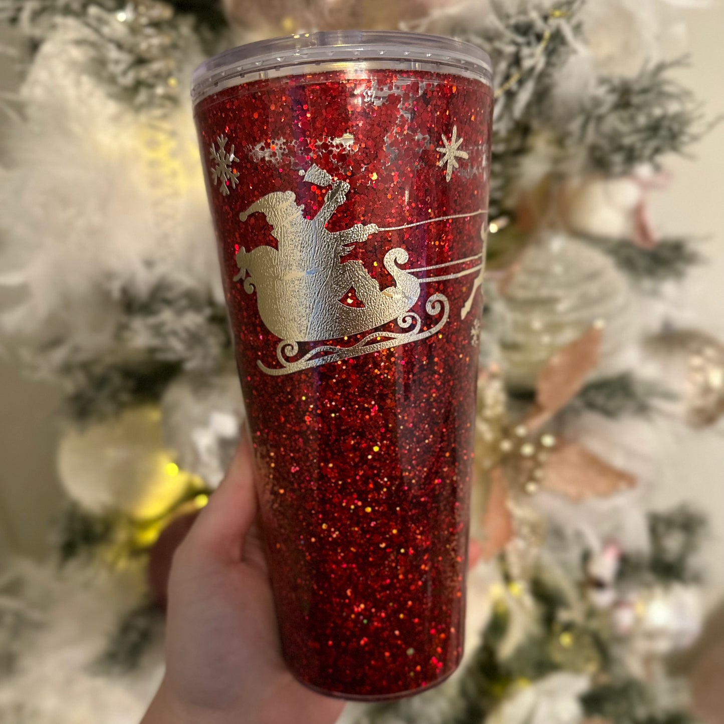 Santas Sleigh Snowglobe tumbler