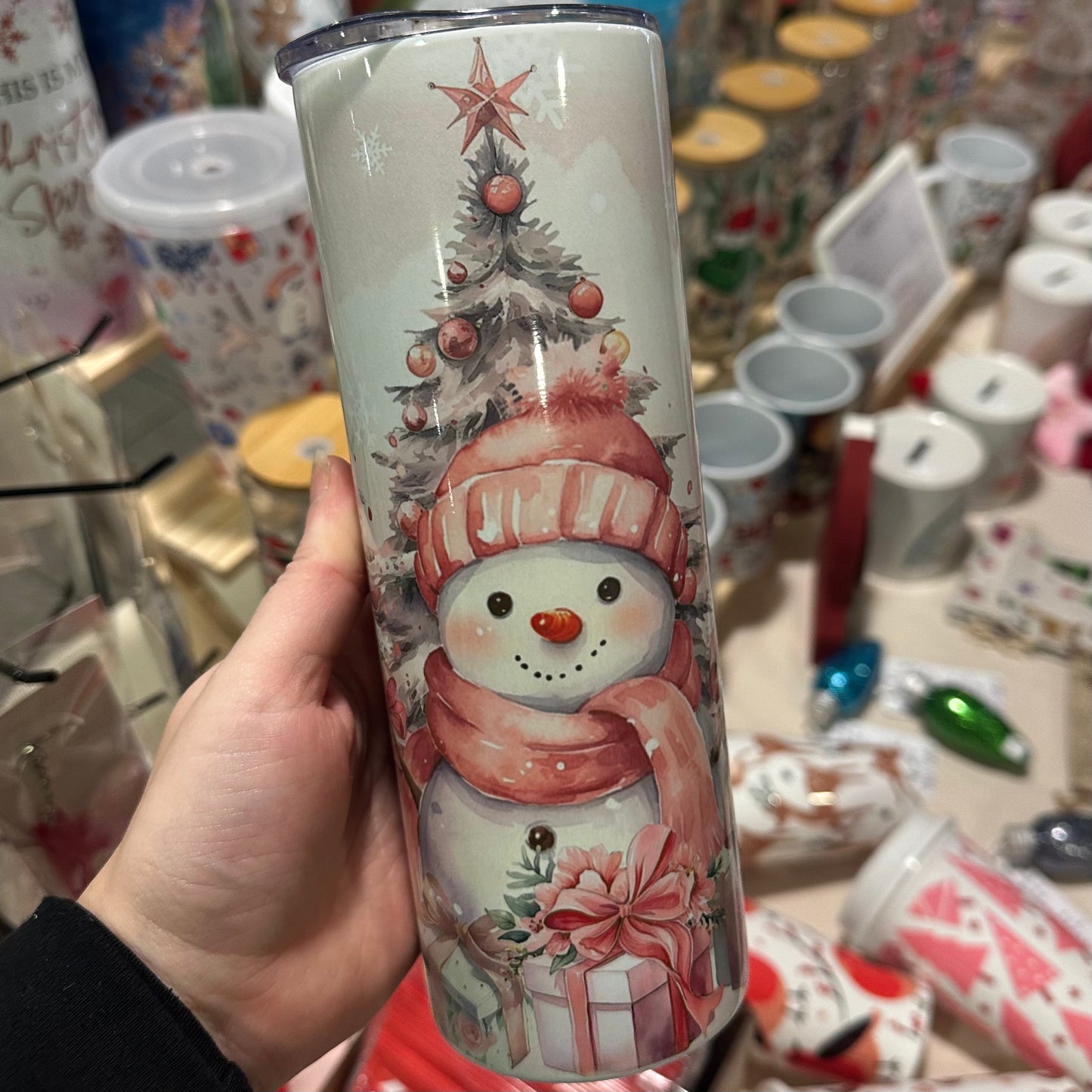 Pink snowman tumbler