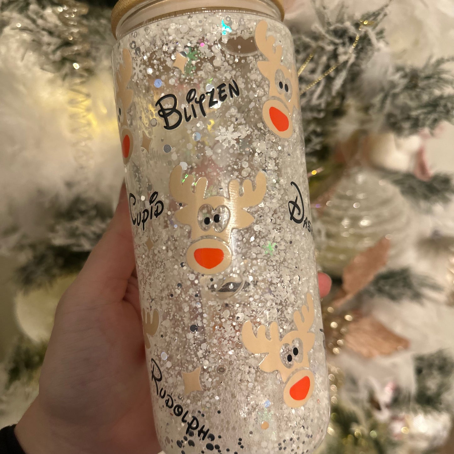 Glass snow globe tumbler - Reindeer