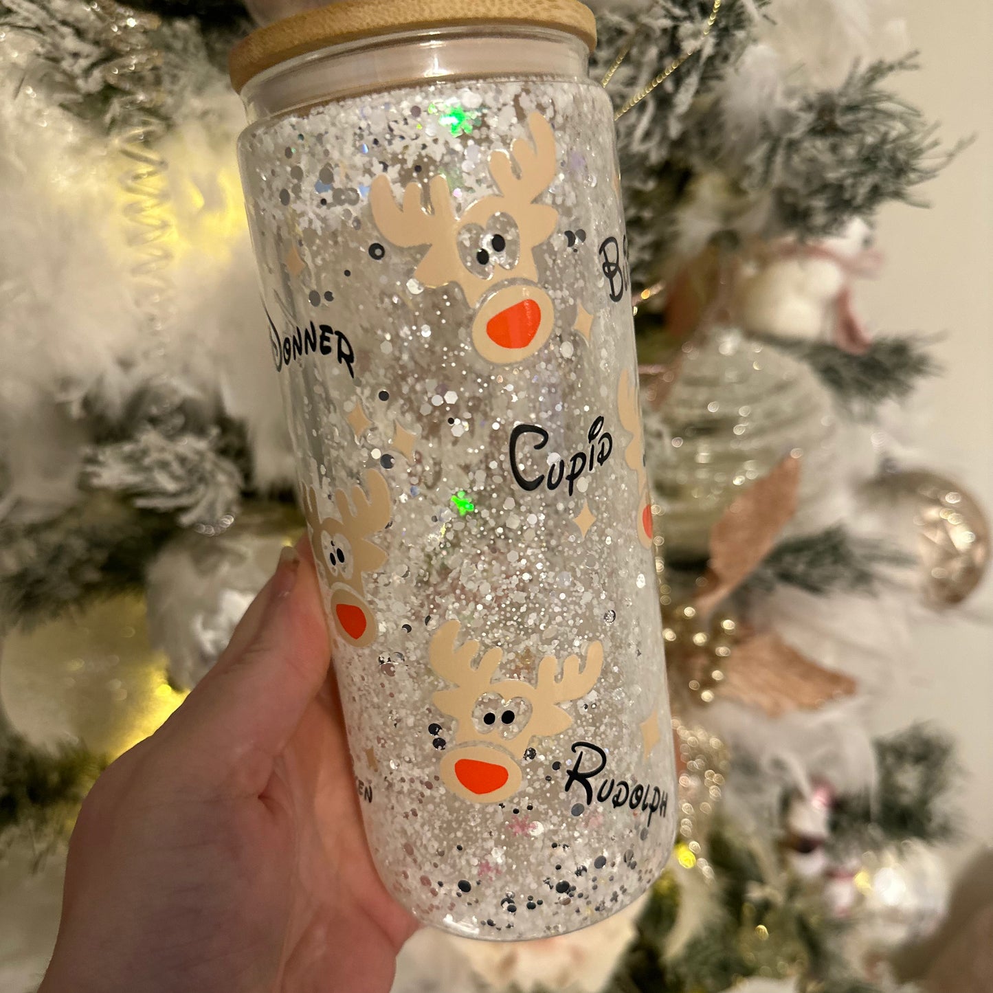 Glass snow globe tumbler - Reindeer