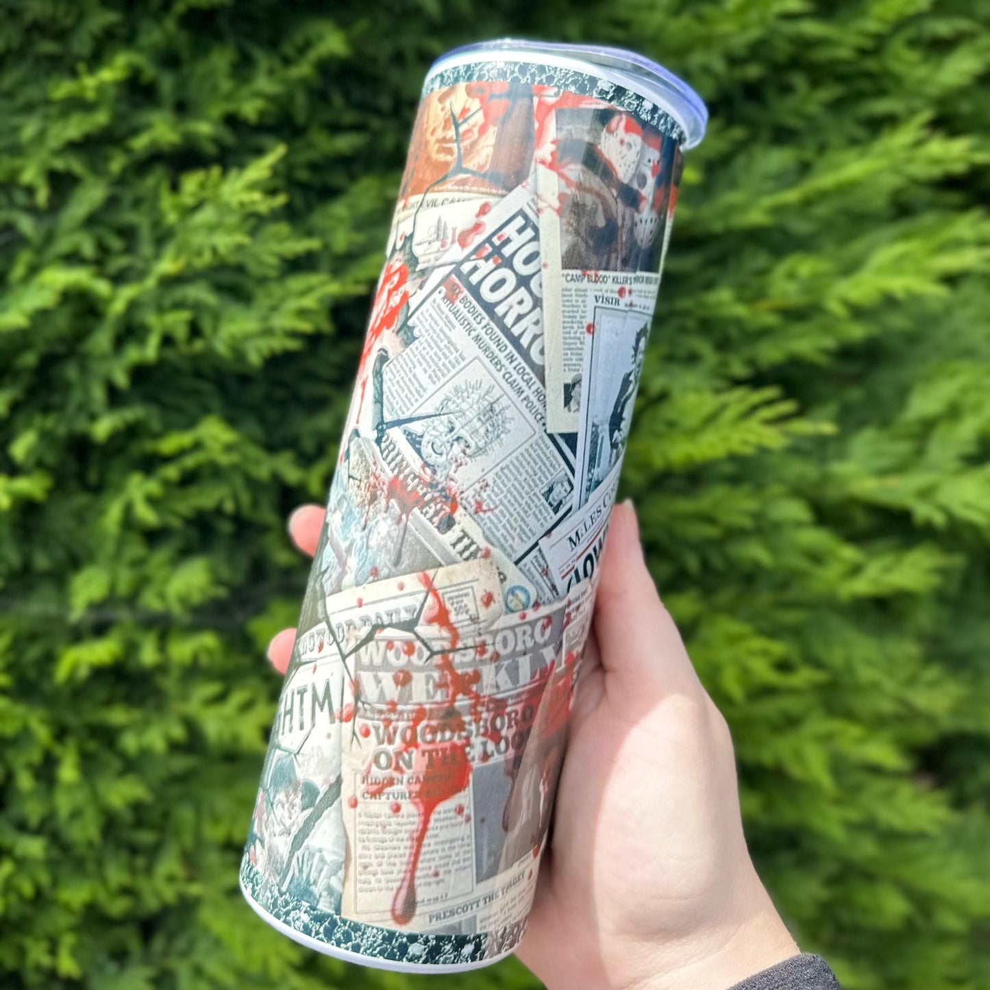 Ghost face newspaper tumbler