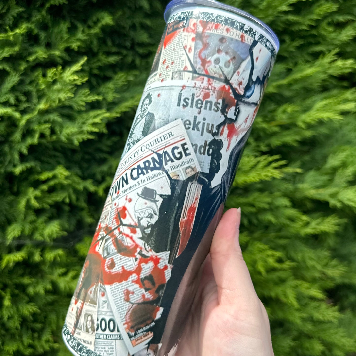 Ghost face newspaper tumbler