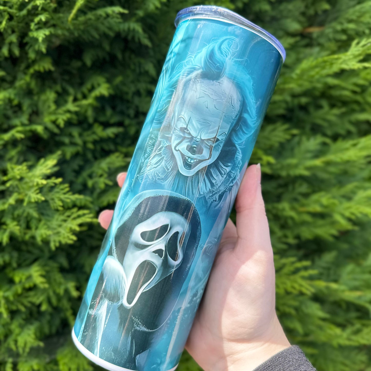 Blue glow horror tumbler