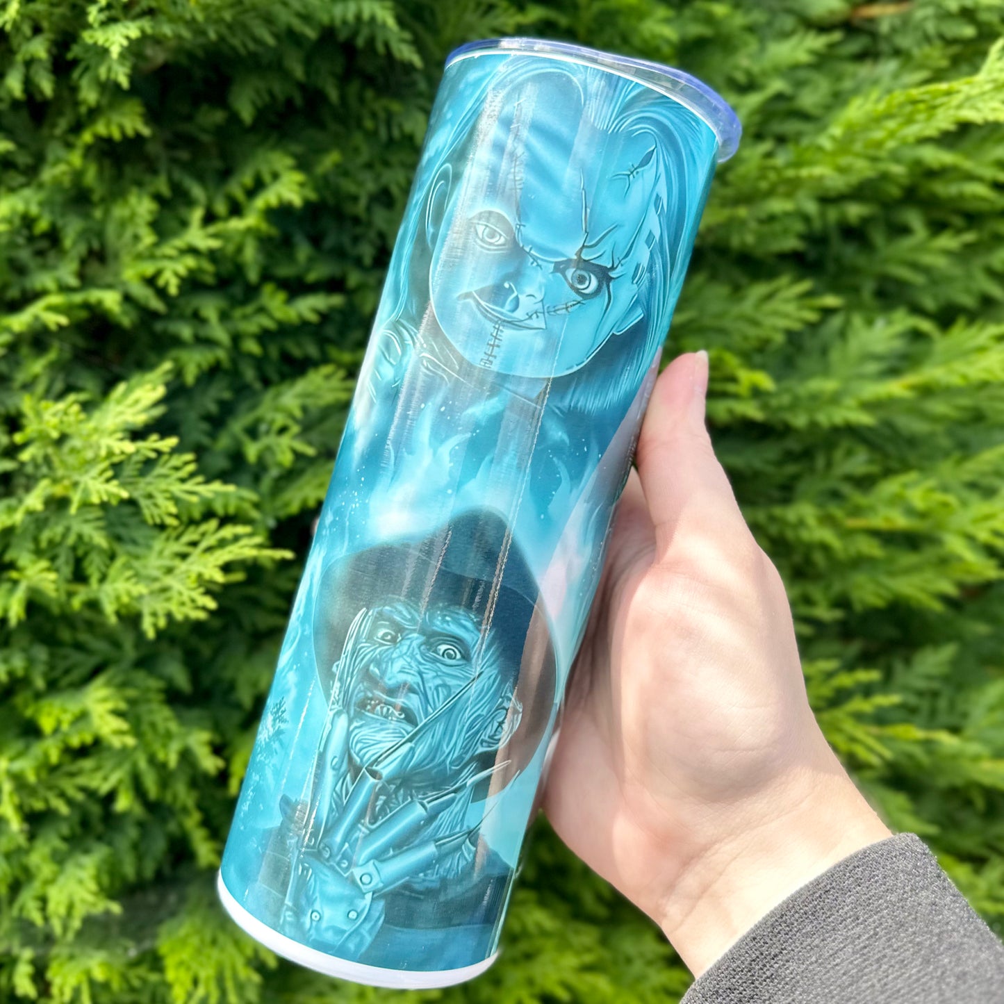 Blue glow horror tumbler