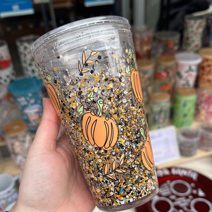 Pumpkin snowglobe tumbler