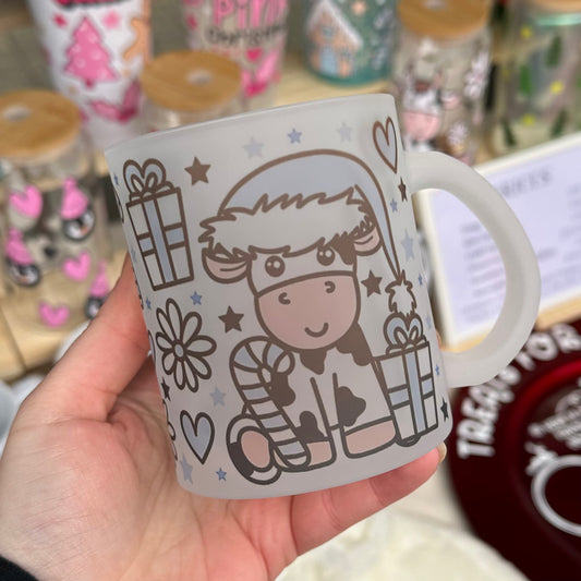Blue Christmas cow mug