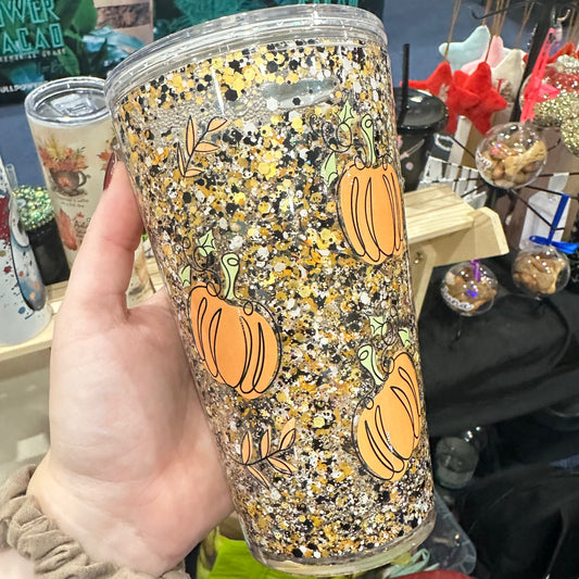 Pumpkin snowglobe tumbler