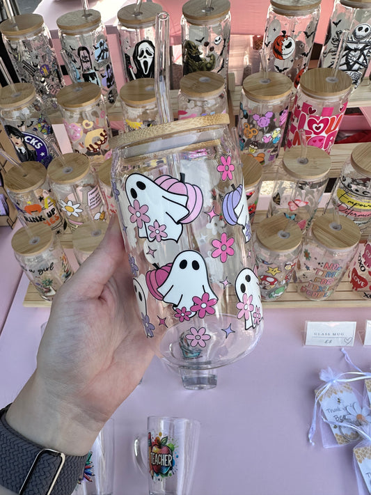 Ghostie Pumpkin glass can