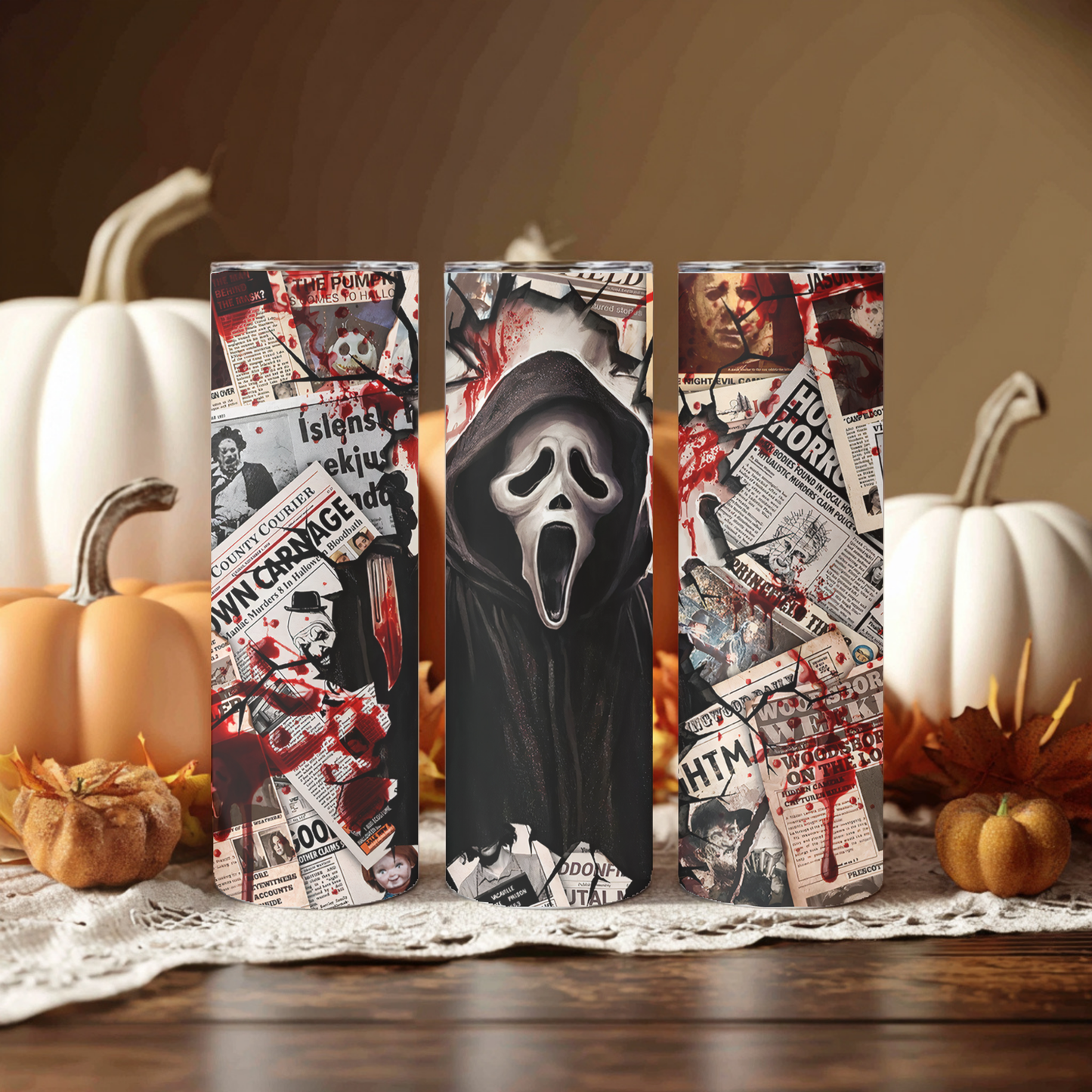 Ghostface newspaper tumbler