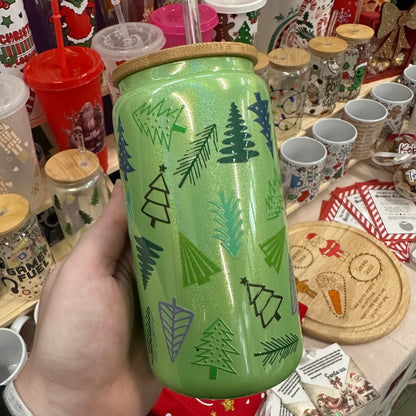 Green shimmer glass can