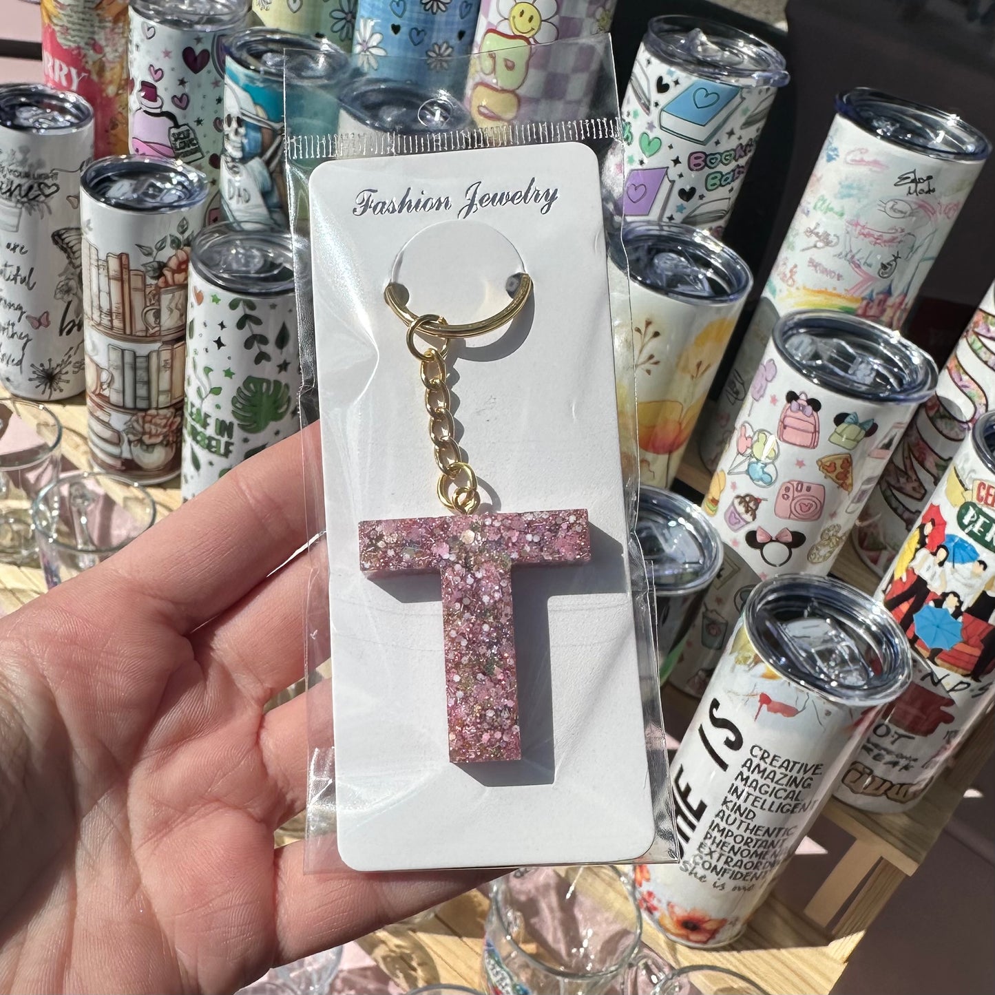 Letter Keyring - pinkey
