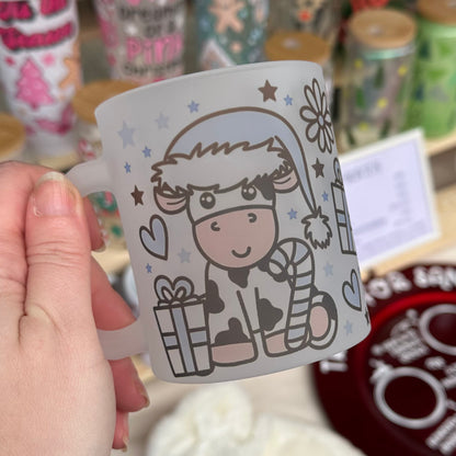 Blue Christmas cow mug
