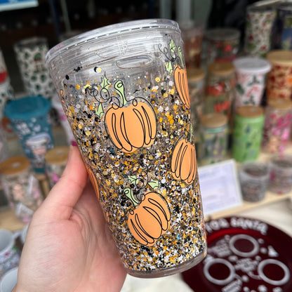 Pumpkin snowglobe tumbler