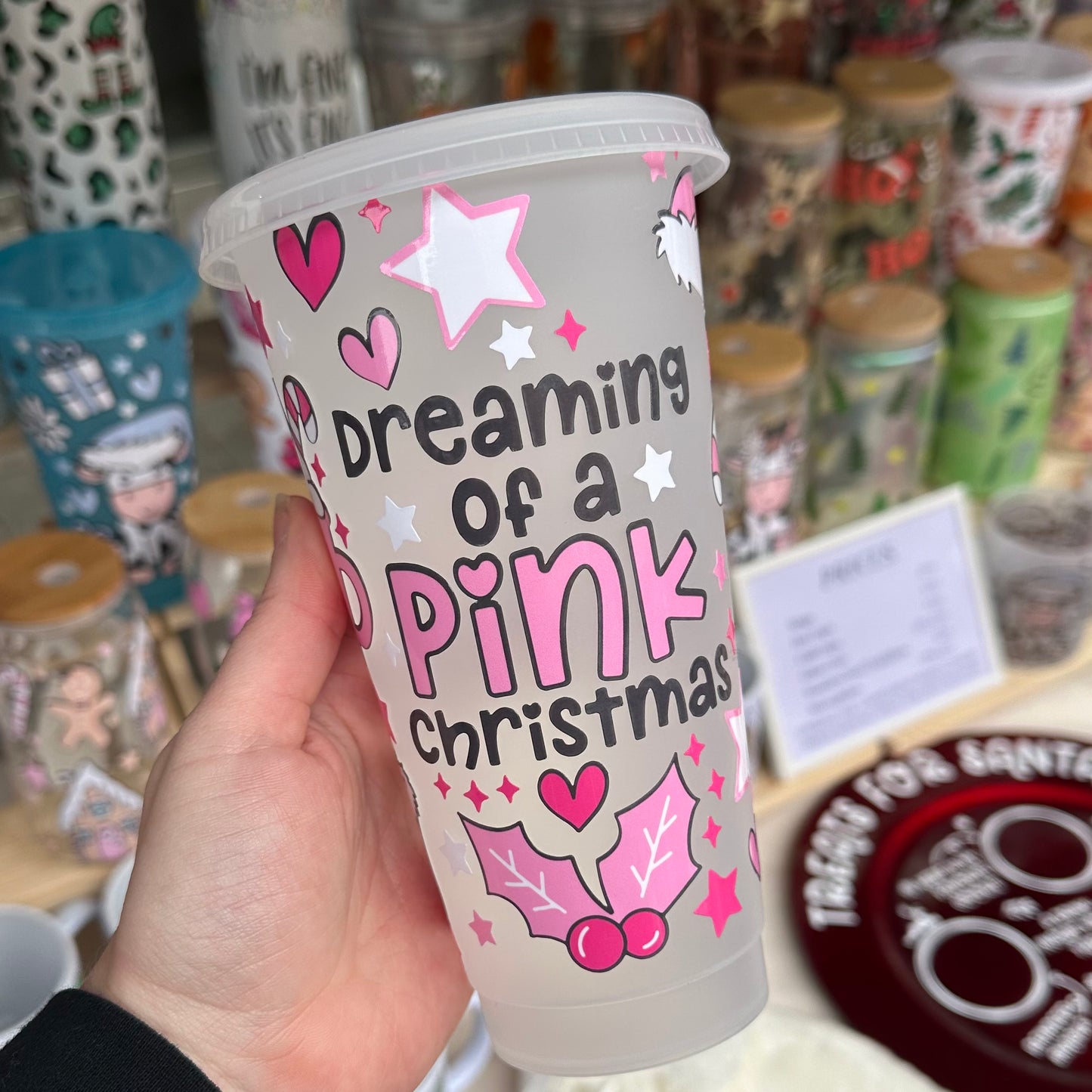 Pink Christmas cold cup