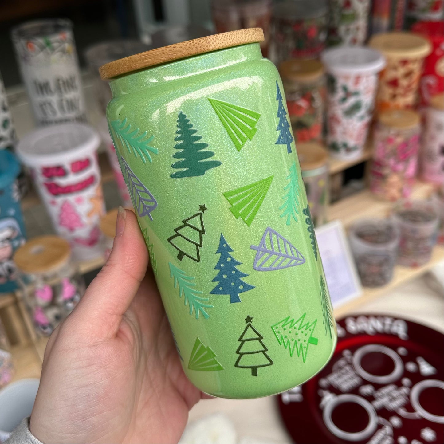 Green shimmer glass can
