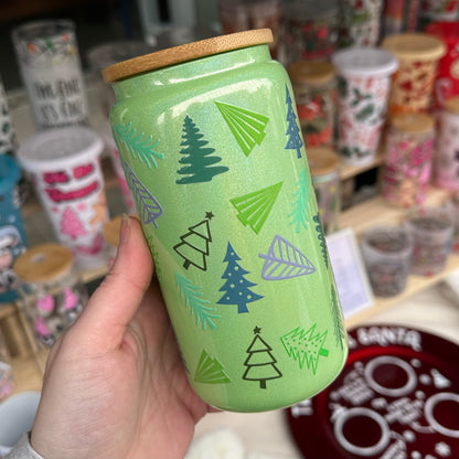 Green shimmer glass can