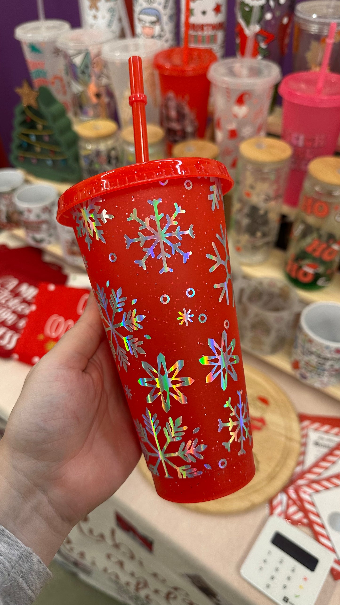 Holographic snowflakes cold cup