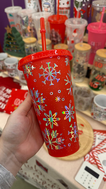 Holographic snowflakes cold cup