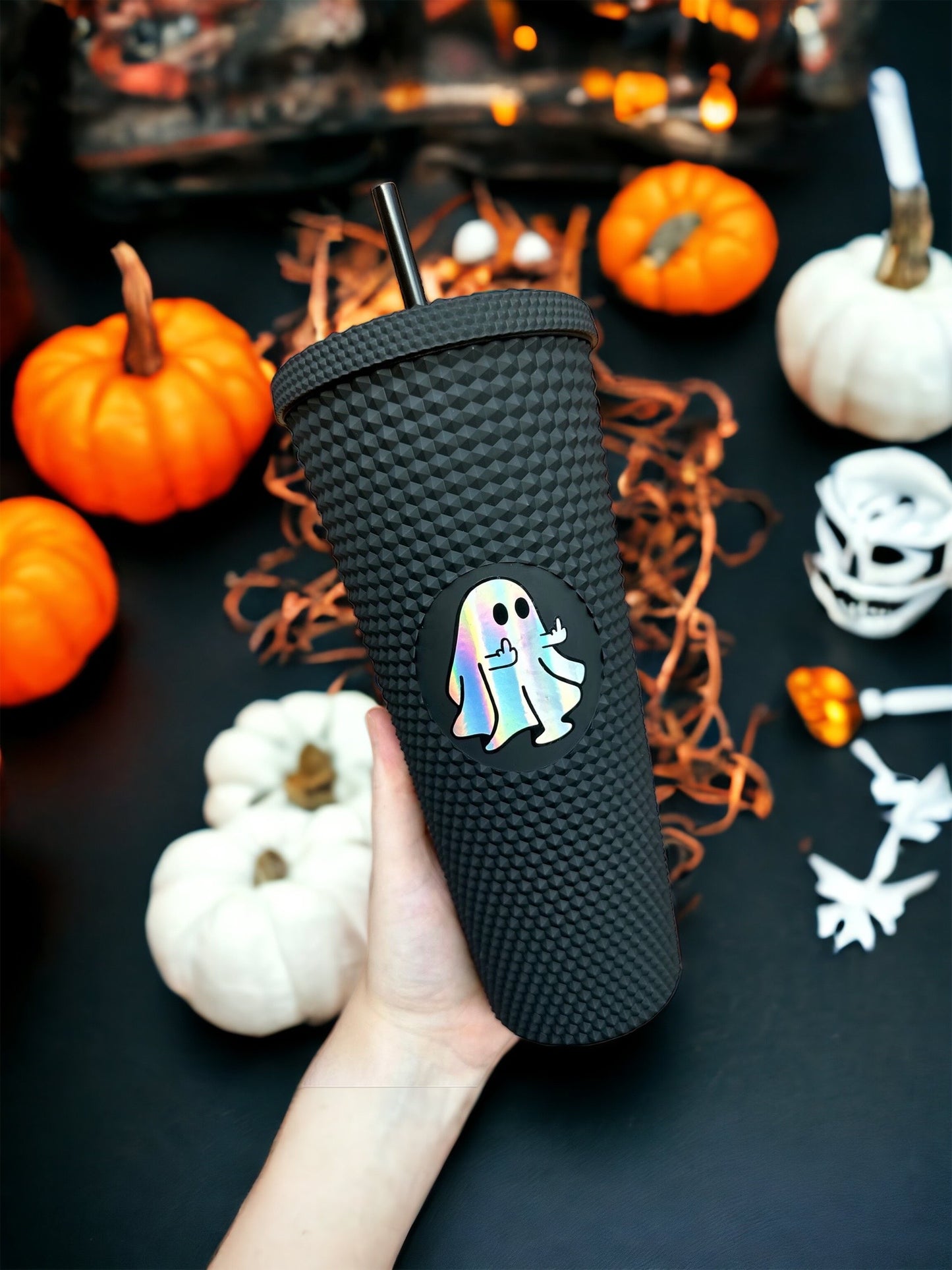 Naughty ghost studded tumbler