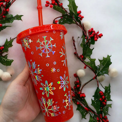 Holographic snowflakes cold cup