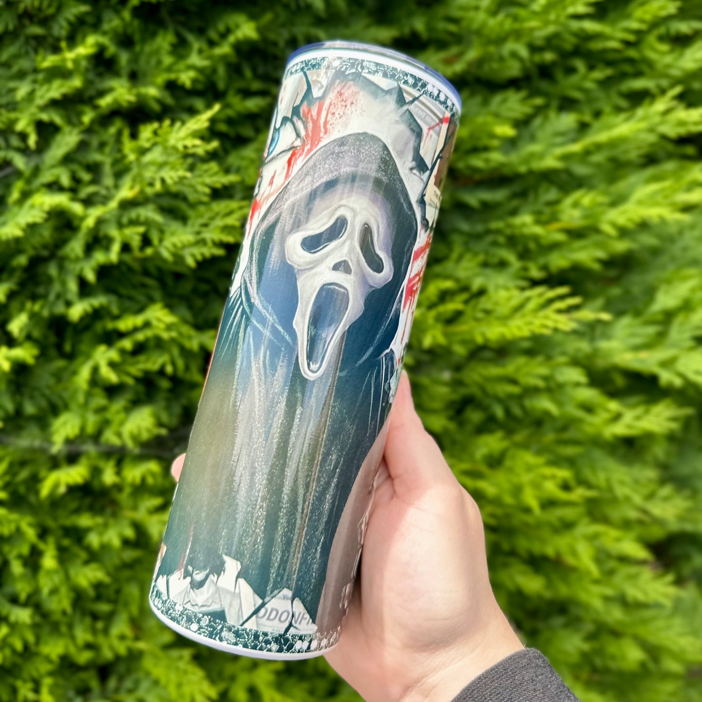 Ghost face newspaper tumbler