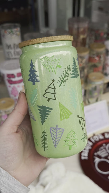 Green shimmer glass can