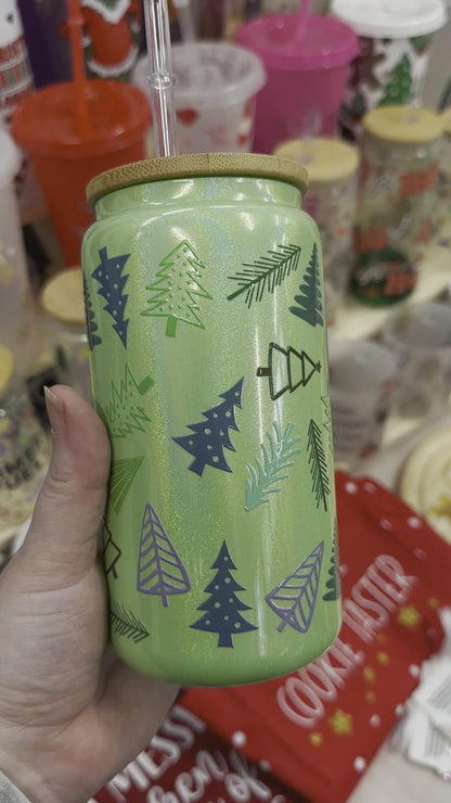 Green shimmer glass can